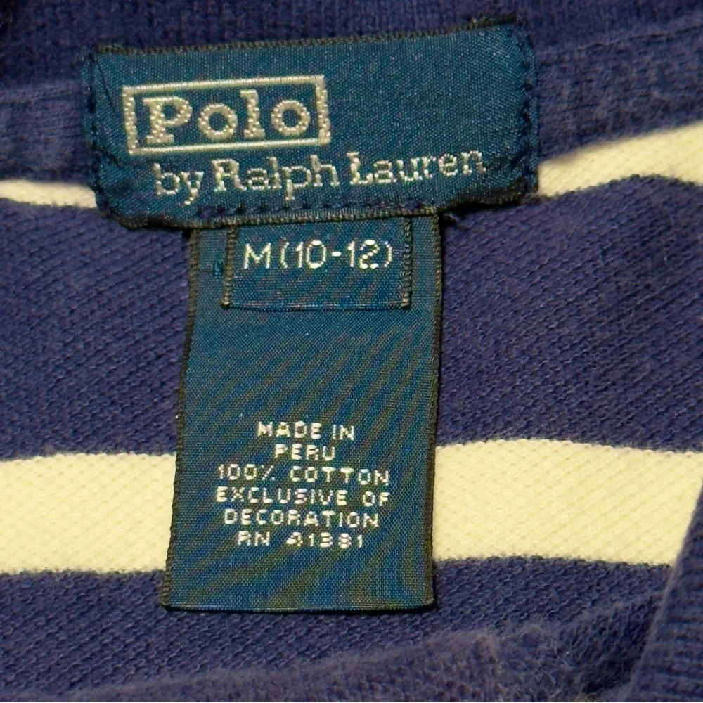 Polo Ralph Lauren Boys M (10-12)‎ Navy Blue & White Striped Polo Shirt